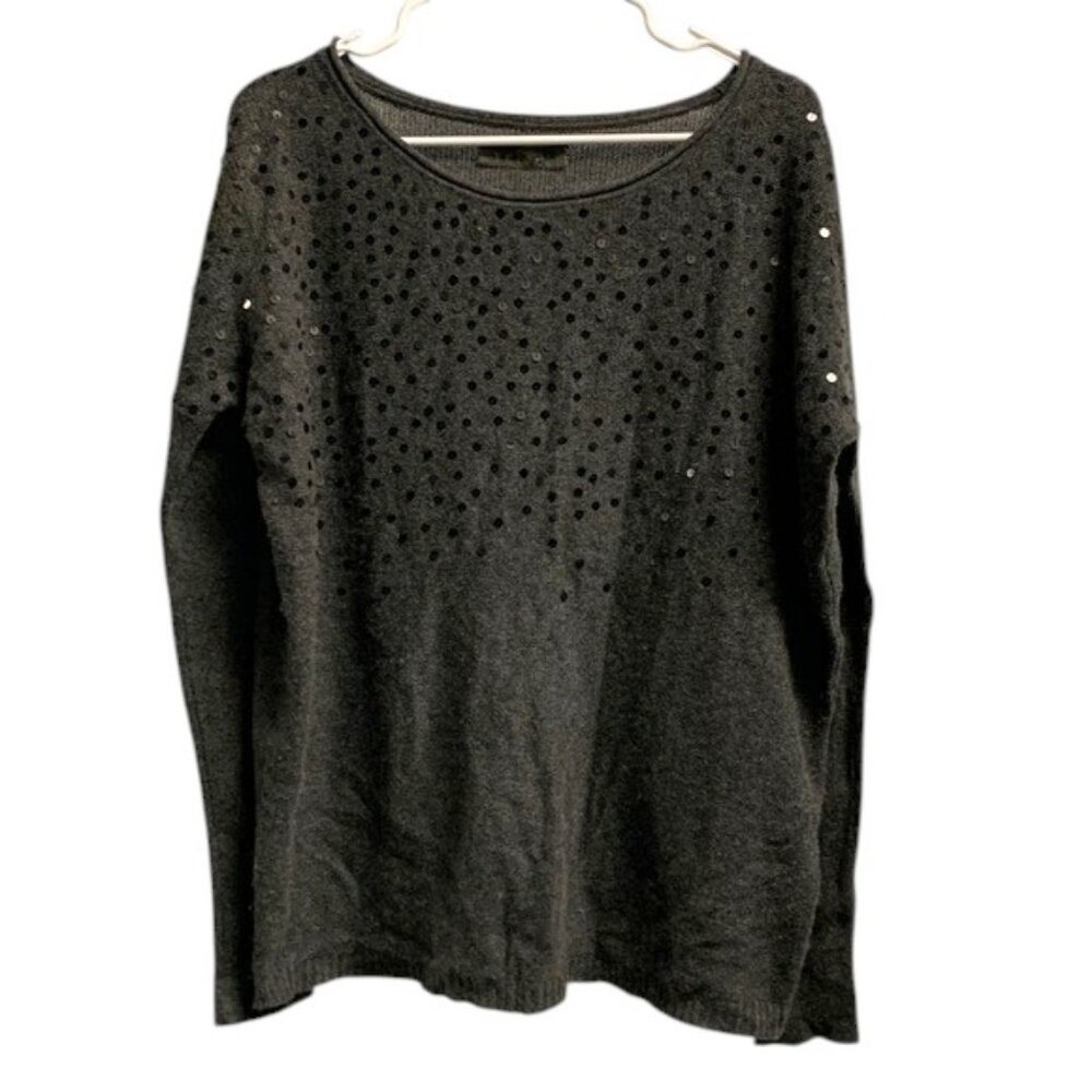 Velvet Cashmere Sequin Sweater Women’s S Gray Crew Neck‎ Long Sleeve Knit Top